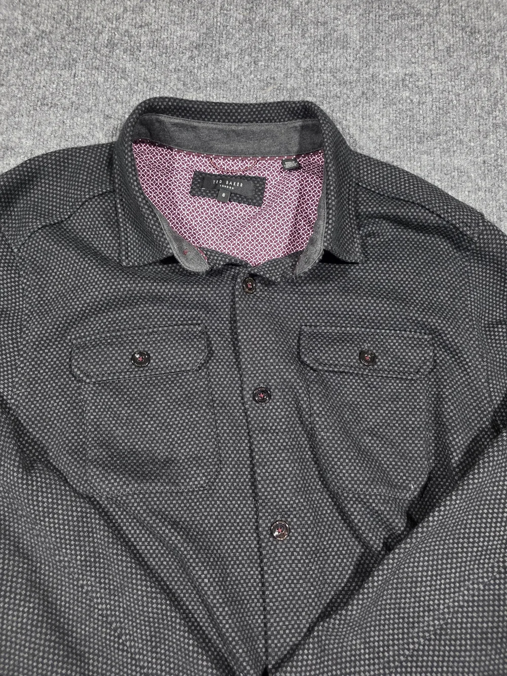 Ted Baker London Men XXL Charcoal Gray Geometric Pattern Long Sleeve Button Shir